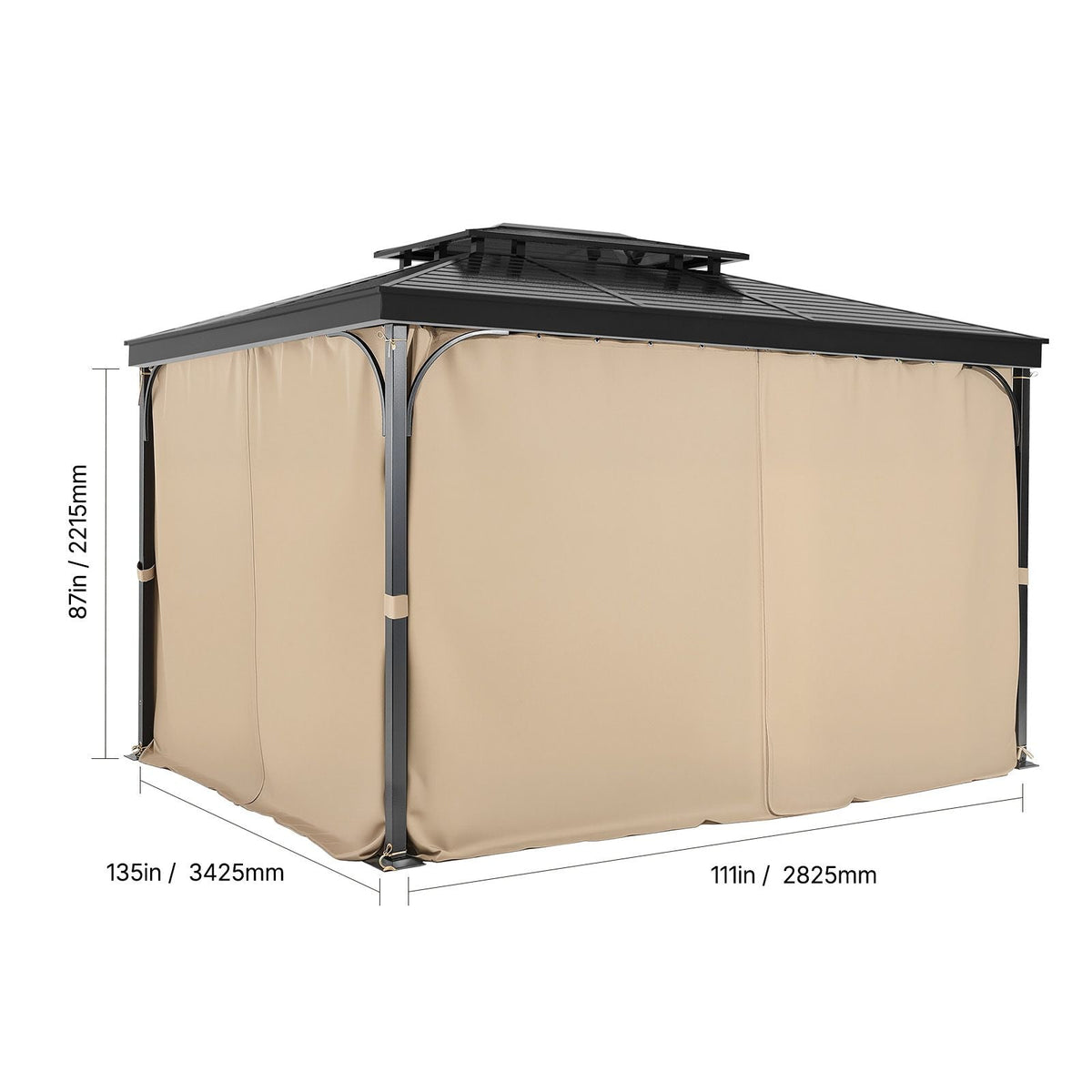 Gazebo Curtains Outdoor, 12' x 10' x 7.3' Gazebos, 4-Panel Sidewall Gazebo Privacy Curtains with Zippers, Outdoor Curtain Replacement for Patio Canopy, Only Curtain, Khaki