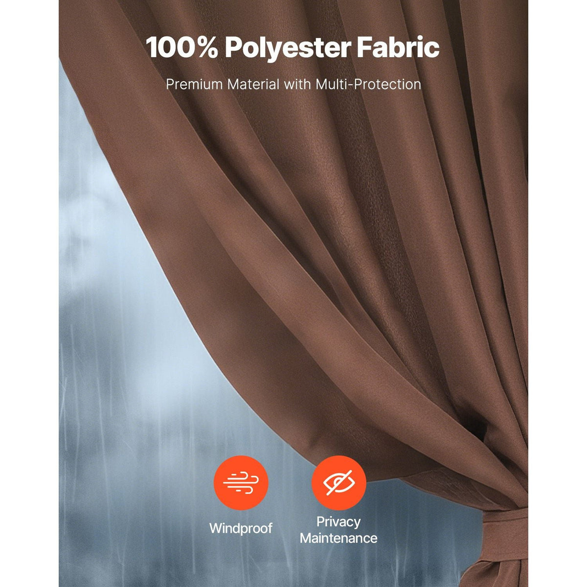 Gazebo Curtains Outdoor, Fit Most 10' x 10' x 6.9' Gazebos, 4-Panel Sidewall Gazebo Privacy Curtains with Zippers, Outdoor Curtain Replacement for Patio Canopy, Only Curtain, Coffee