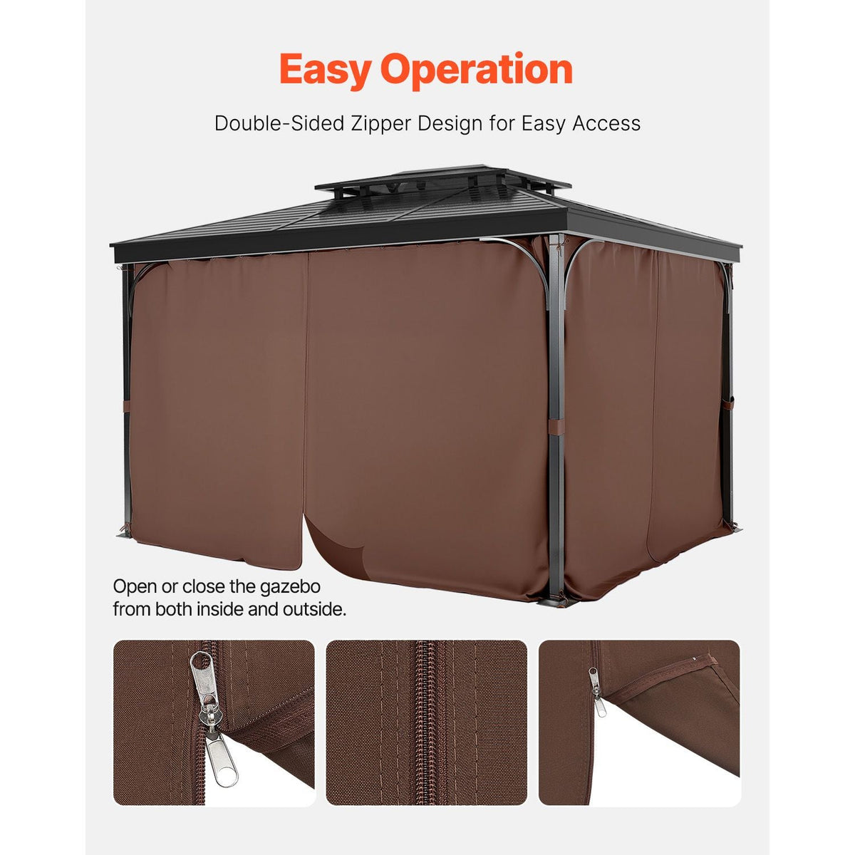Gazebo Curtains Outdoor, Fit Most 10' x 10' x 6.9' Gazebos, 4-Panel Sidewall Gazebo Privacy Curtains with Zippers, Outdoor Curtain Replacement for Patio Canopy, Only Curtain, Coffee