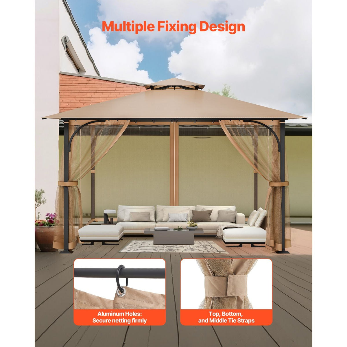 Gazebo Netting Replacement, Fit Most 10 x 10 x 7 FT Gazebo Curtain, Outdoor Garden Net, 4-Panel Sidewall Mesh Net, Patio Midge Netting with Double Zipper, Canopy Screen (Netting Only)