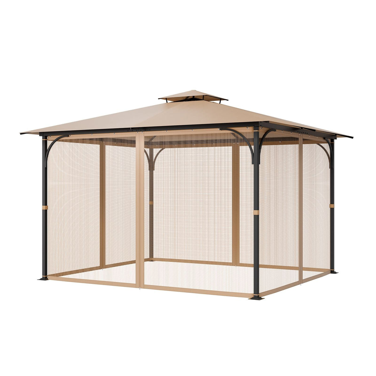 Gazebo Netting Replacement, Fit Most 10x12x7.3 FT Gazebo, Outdoor Garden Gazebo Net, 4-Panel Sidewall Mesh Gazebo Curtain, Patio Midge Netting with Double Zipper, Canopy Screen (Netting Only)