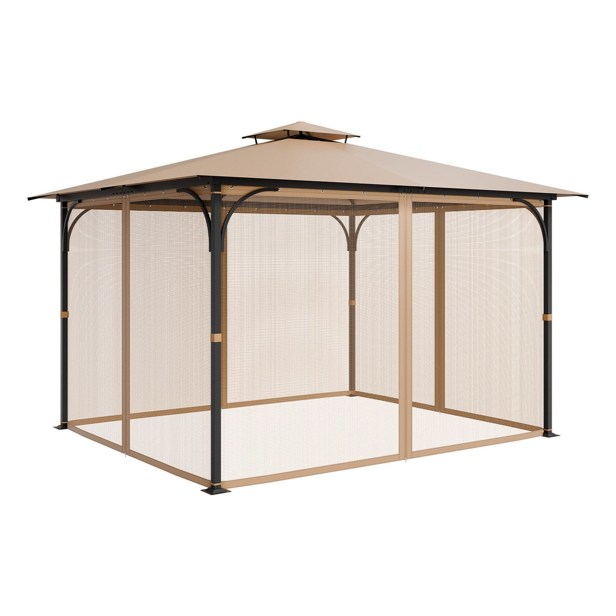 Gazebo Netting Replacement, Fit Most 10x12x7.3 FT Gazebo, Outdoor Garden Gazebo Net, 4-Panel Sidewall Mesh Gazebo Curtain, Patio Midge Netting with Double Zipper, Canopy Screen (Netting Only)