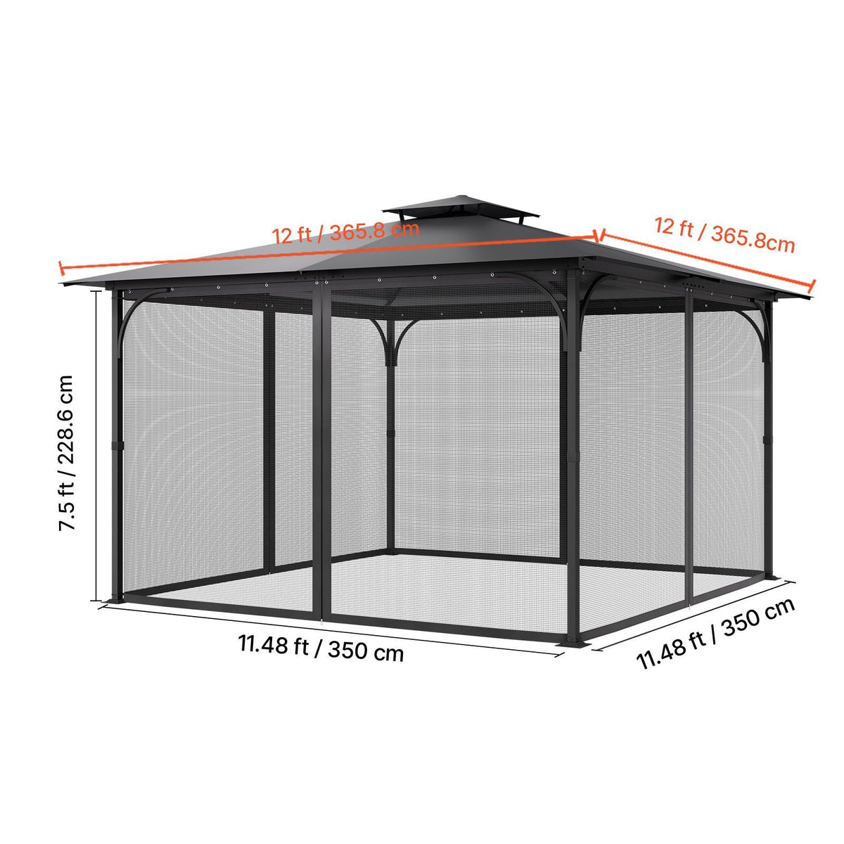 Gazebo Netting Replacement, Fit Most 12 x 12 x 7.5 FT Gazebo Curtain, Outdoor Garden Net, 4-Panel Sidewall Mesh Net, Patio Midge Netting with Double Zipper, Canopy Screen (Netting Only)