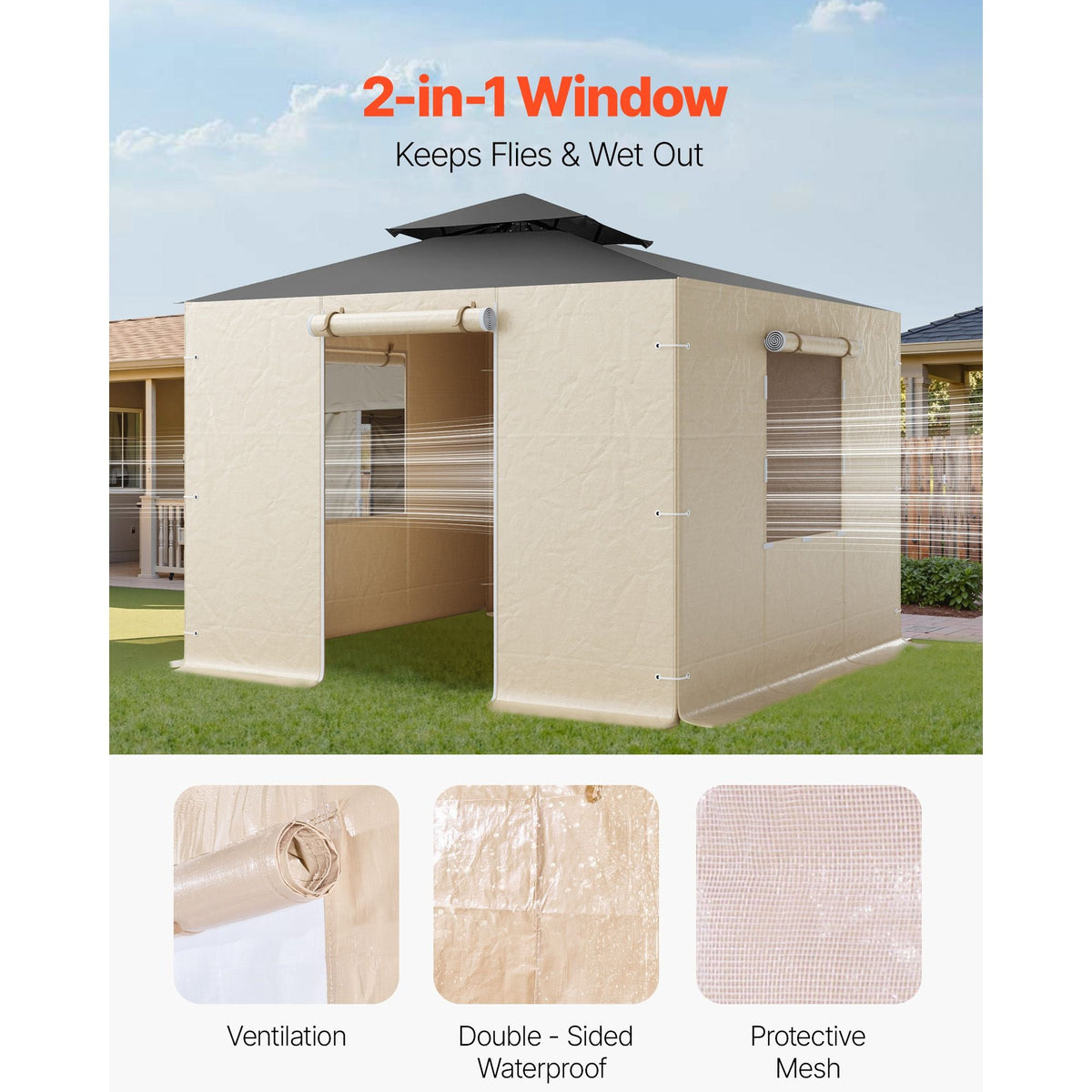 Gazebo Sidewall Fits 10 x 10 ft Gazebos, 4-Panel Winter Cover Side Walls for Hardtop Gazebo, High-Density PE Material, All Weather Outdoor Cover with Mesh Windows, Gazebos not Included