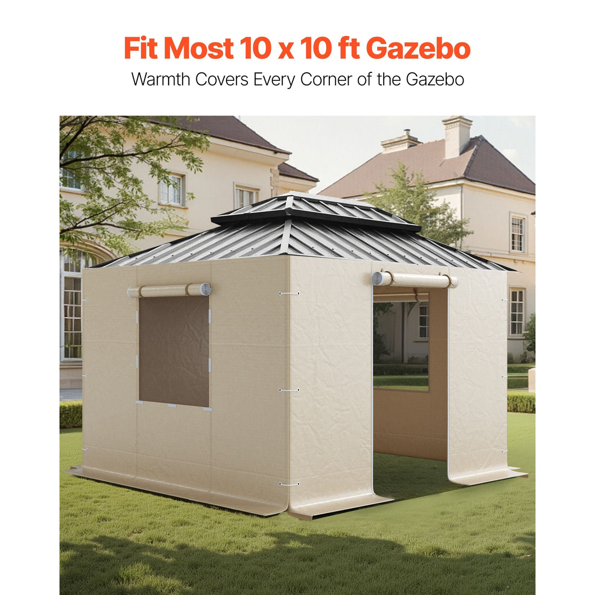 Gazebo Sidewall Fits 10 x 10 ft Gazebos, 4-Panel Winter Cover Side Walls for Hardtop Gazebo, High-Density PE Material, All Weather Outdoor Cover with Mesh Windows, Gazebos not Included