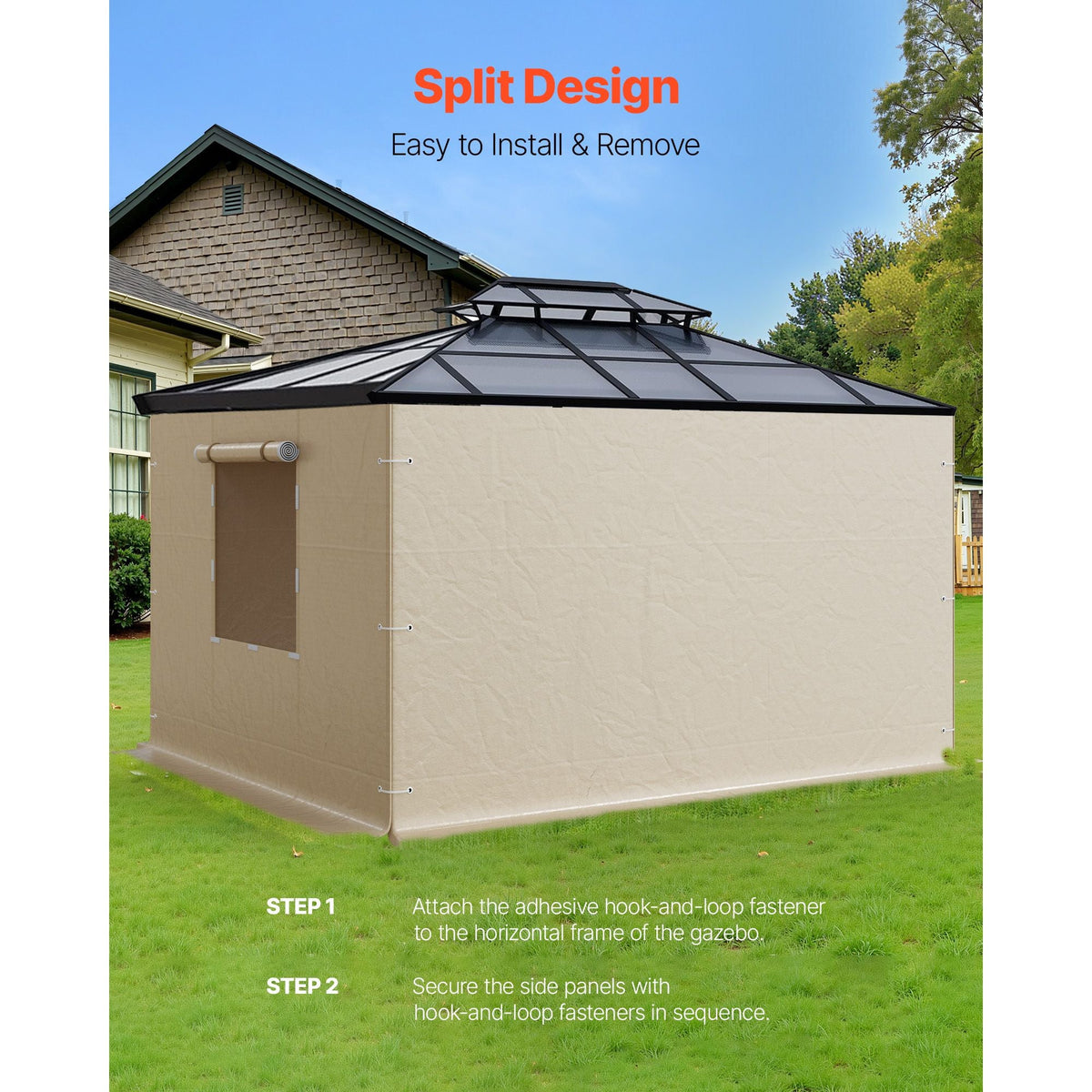 Gazebo Sidewall Fits 10 x 10 ft Gazebos, 4-Panel Winter Cover Side Walls for Hardtop Gazebo, High-Density PE Material, All Weather Outdoor Cover with Mesh Windows, Gazebos not Included
