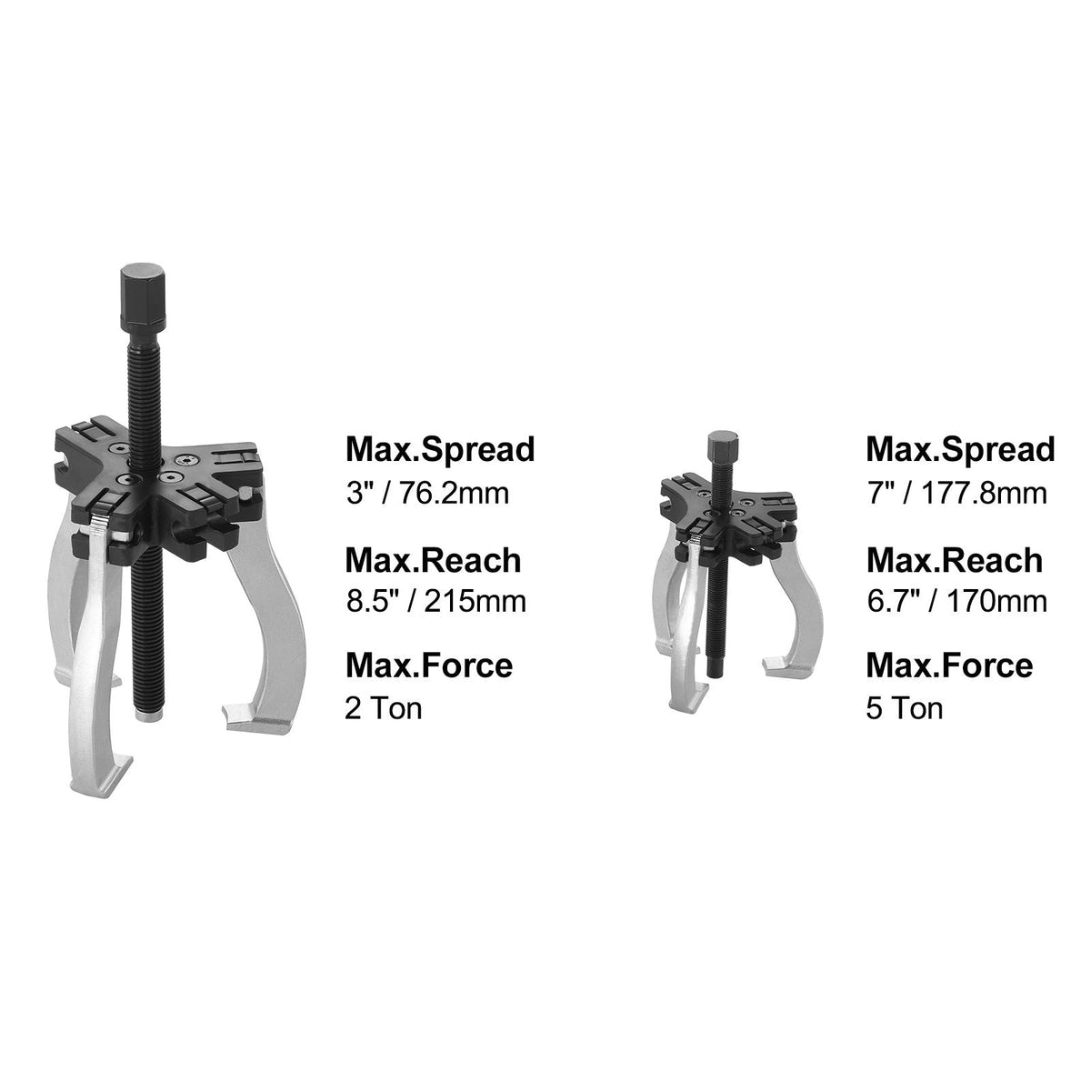 Gear Puller Set, 3" and 7" Puller Kit, 3 Jaw Gear Bearing Flywheel Pulley Removal Tool, 2 or 3 Reversible Jaws Wheel Puller, Vertically and Horizontally, External and Internal, 2-Piece