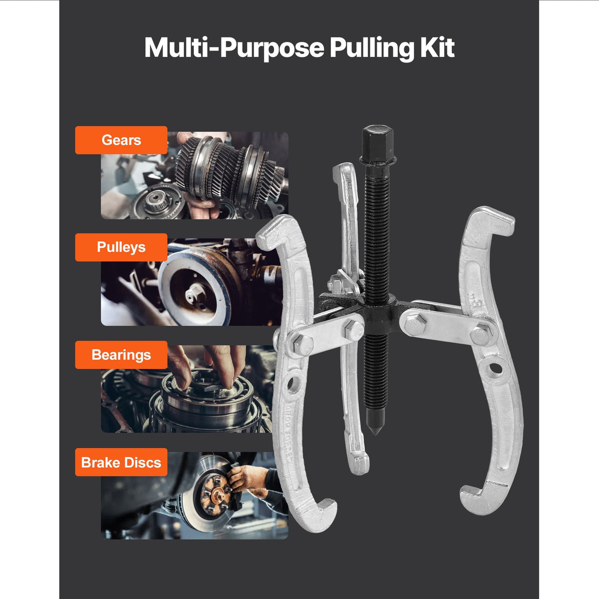 Gear Puller Set, 3 in/4 in/6 in/8 in 3 Jaw Bearing Puller with Reversible Jaws, 2 Jaw/3 Jaw Pulley Puller Tool, 4 PCS Heavy Duty Bearing Puller Tool Kit for Pulley Gear Bearing Flywheel Removal