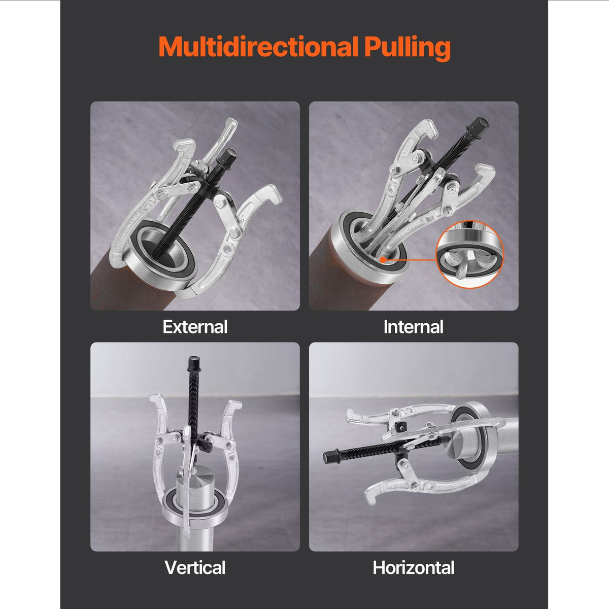 Gear Puller Set, 3 in/4 in/6 in/8 in 3 Jaw Bearing Puller with Reversible Jaws, 2 Jaw/3 Jaw Pulley Puller Tool, 4 PCS Heavy Duty Bearing Puller Tool Kit for Pulley Gear Bearing Flywheel Removal