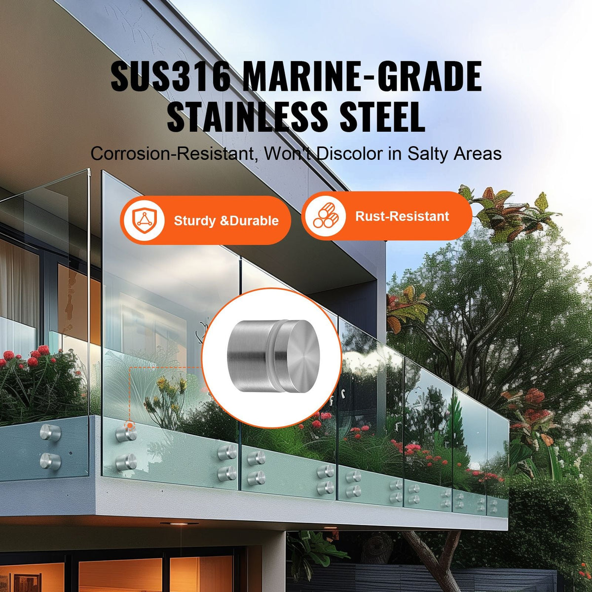 Glass Clamp, 10 PCS Round Glass Railing Bracket for 0.31 "-0.62 " Tempered Glass, 316 Stainless Steel Glass Mounting Clamp, Glass Shelf Bracket for Balcony, Garden, Pool, Stair, Silver