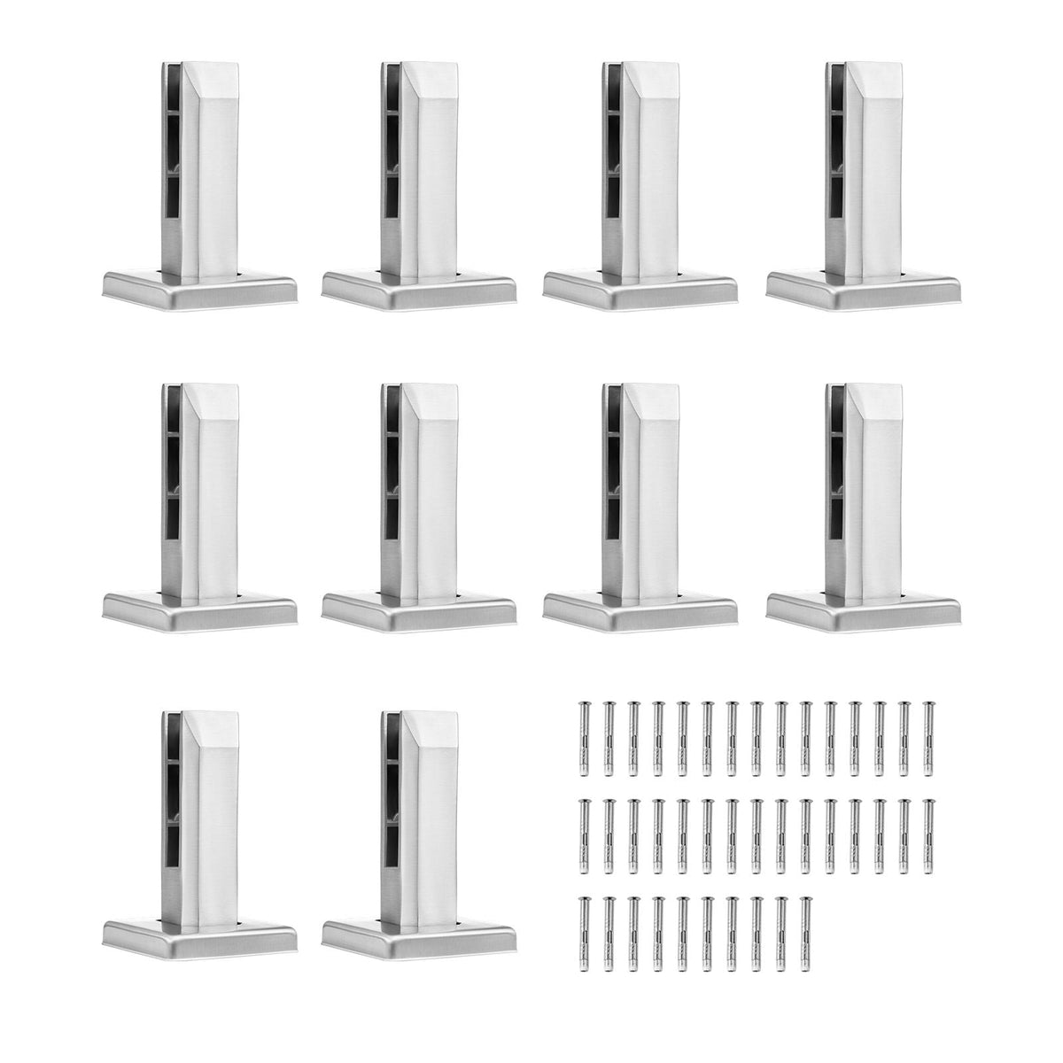 Glass Clamp, 10 PCS Square Glass Railing Bracket for 0.31 "-0.47 " Tempered Glass, 304 Stainless Steel Glass Mounting Clamp, 0.12' Thick Glass Shelf Bracket for Balcony, Garden, Stair, Silver