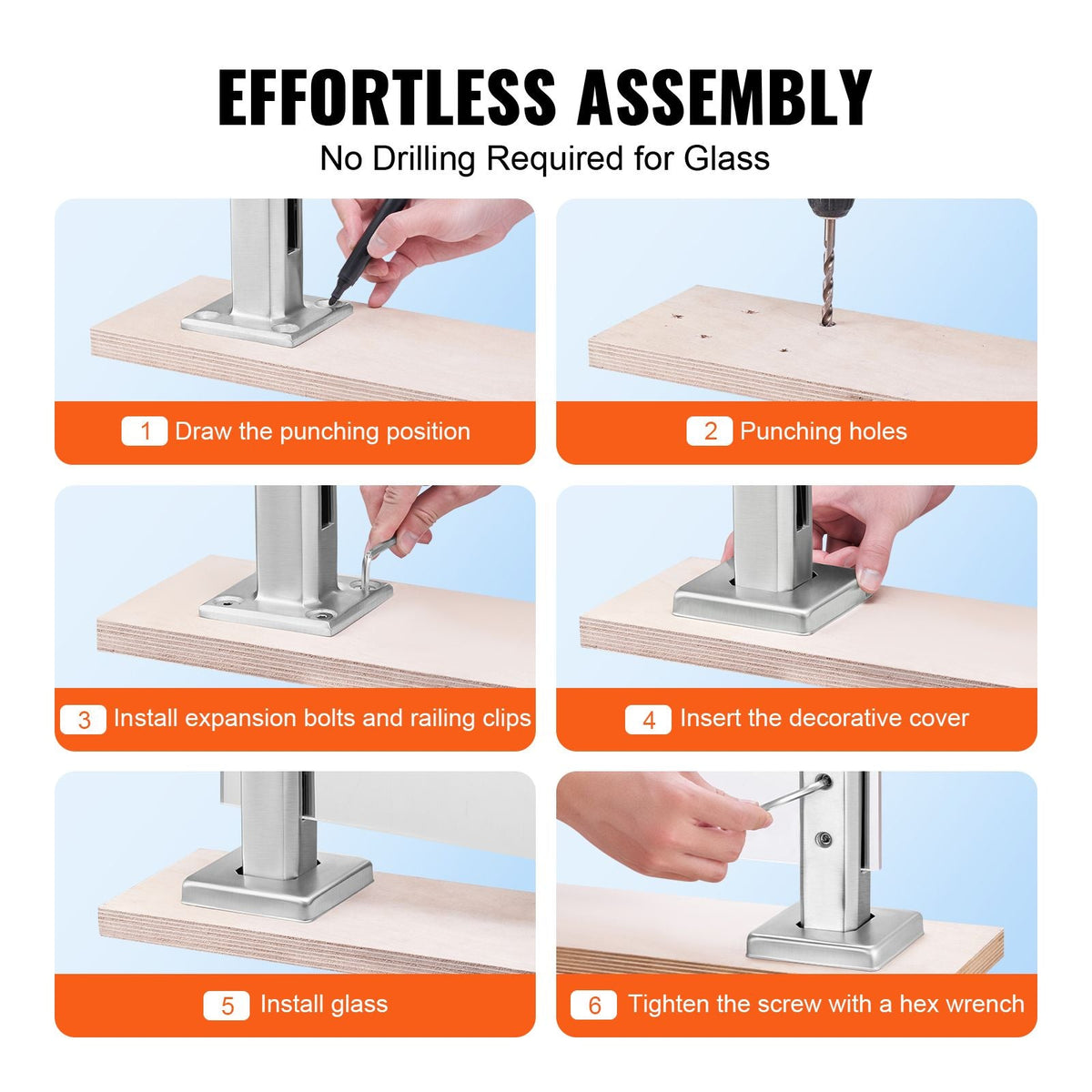 Glass Clamp, 10 PCS Square Glass Railing Bracket for 0.31 "-0.47 " Tempered Glass, 304 Stainless Steel Glass Mounting Clamp, 0.12' Thick Glass Shelf Bracket for Balcony, Garden, Stair, Silver