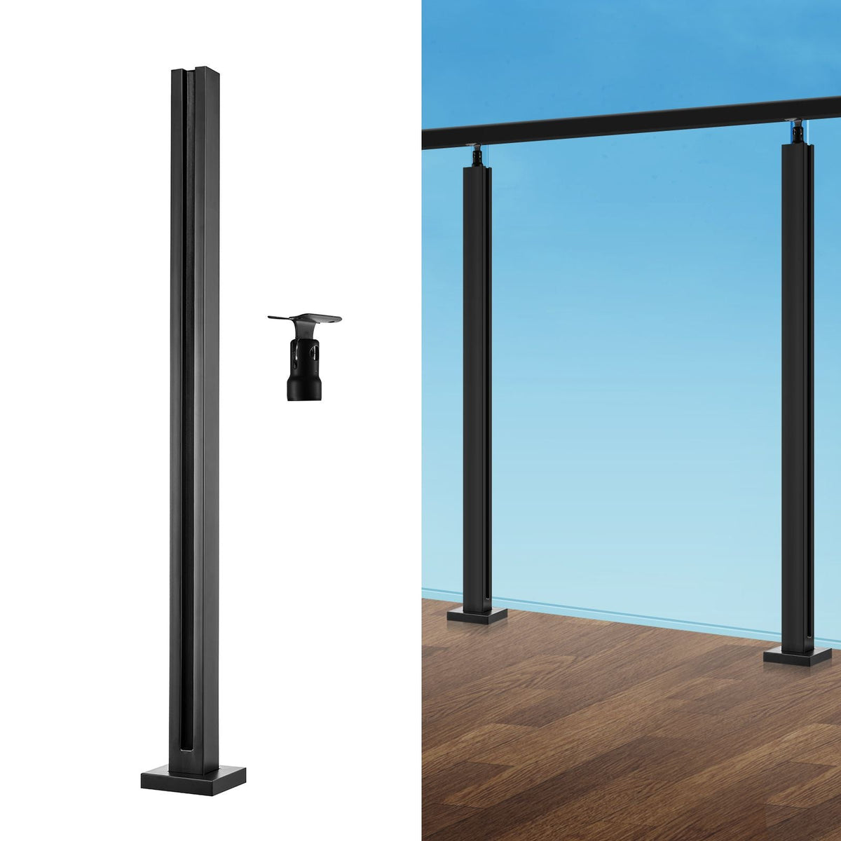 Glass Clamp, 35.83" Height Glass Railing Bracket for 0.39 "-0.47 " Thickness Tempered Glass, 304 Stainless Steel Glass Mounting Clamp, Glass Shelf Bracket for Balcony, Garden, Deck, Stair, Black
