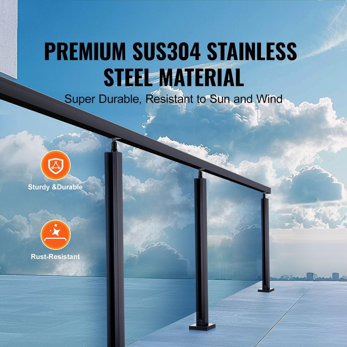 Glass Clamp, 35.83" Height Glass Railing Bracket for 0.39 "-0.47 " Thickness Tempered Glass, 304 Stainless Steel Glass Mounting Clamp, Glass Shelf Bracket for Balcony, Garden, Deck, Stair, Black