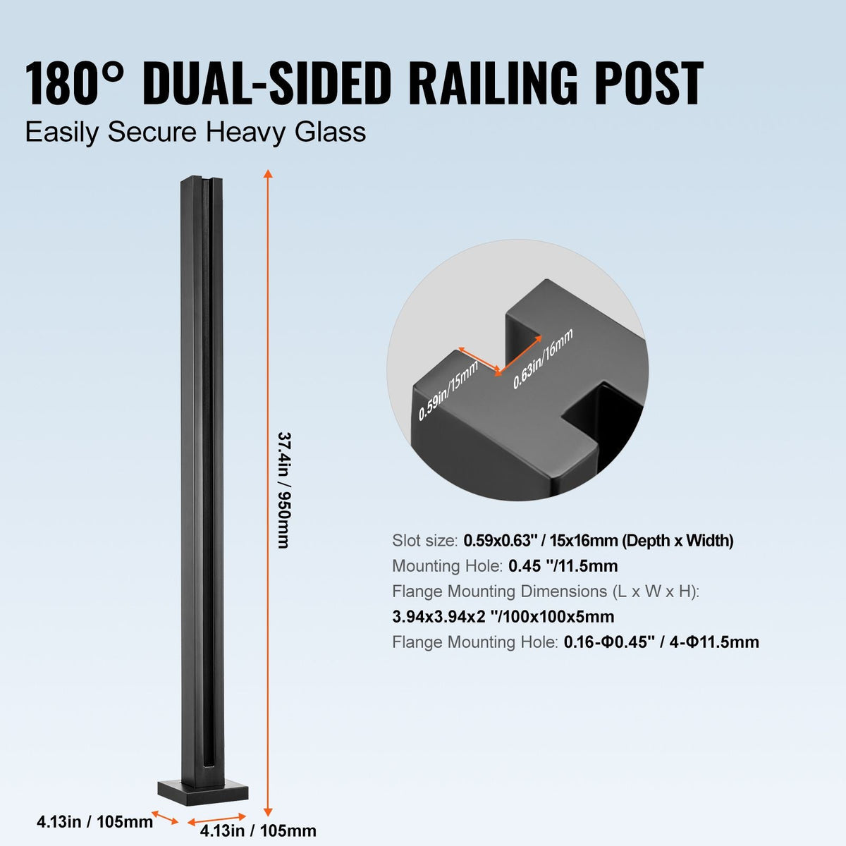 Glass Clamp, 37.4" Height Glass Railing Bracket for 0.39 "-0.47 " Thickness Tempered Glass, 304 Stainless Steel Glass Mounting Clamp, Glass Shelf Bracket for Balcony, Garden, Deck, Stair, Black