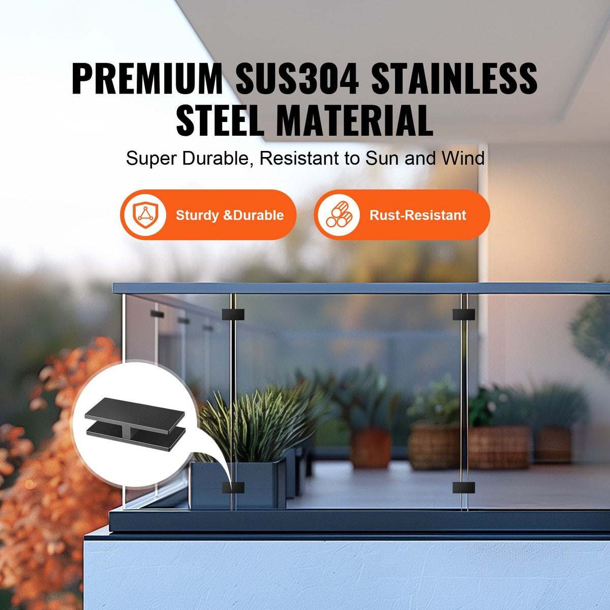Glass Clamp, 4 PCS Rectangle Glass Railing Bracket for 0.31 "-0.47 " Tempered Glass, 304 Stainless Steel Glass Mounting Clamp, 0.2' Thick Glass Shelf Bracket for Balcony, Garden, Pool, Stair