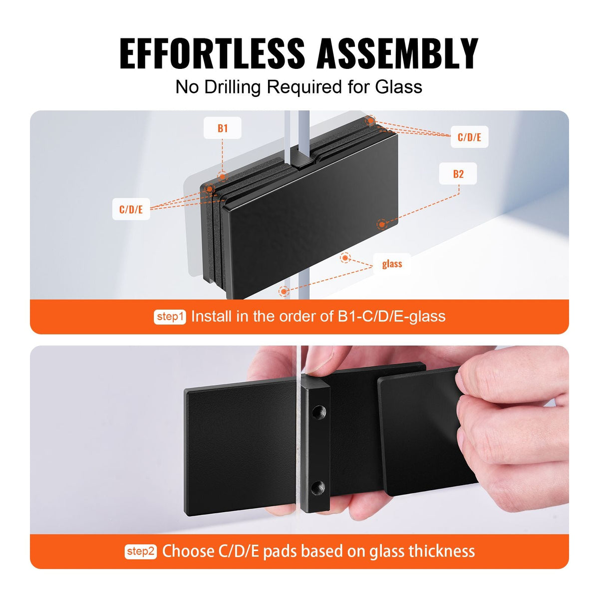 Glass Clamp, 4 PCS Rectangle Glass Railing Bracket for 0.31 "-0.47 " Tempered Glass, 304 Stainless Steel Glass Mounting Clamp, 0.2' Thick Glass Shelf Bracket for Balcony, Garden, Pool, Stair