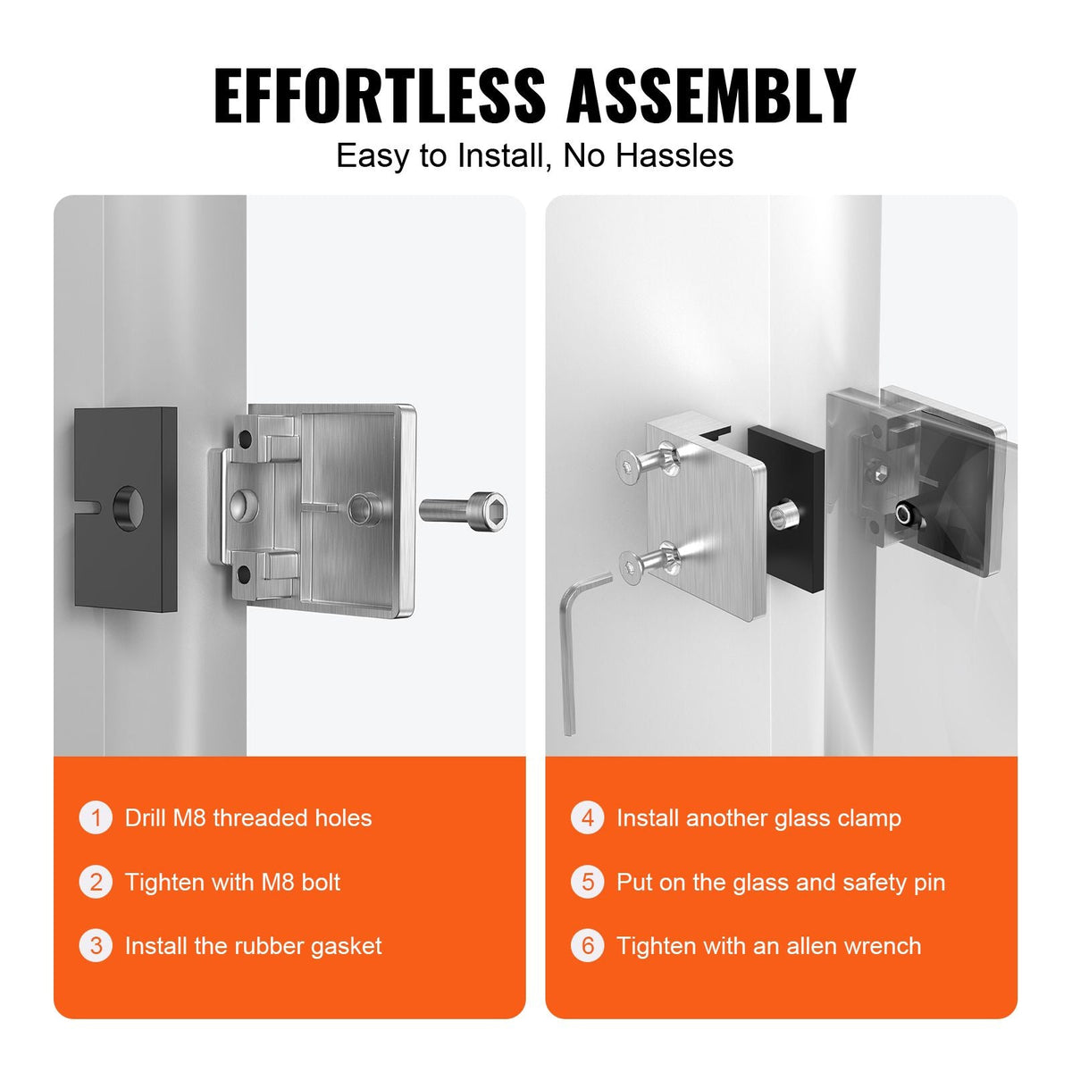 Glass Clamp, 4 PCS Square Glass Railing Bracket for 0.31 "-0.47 " Tempered Glass, 304 Stainless Steel Glass Mounting Clamp, Glass Shelf Bracket for Balcony, Garden, Pool, Stair, Silver