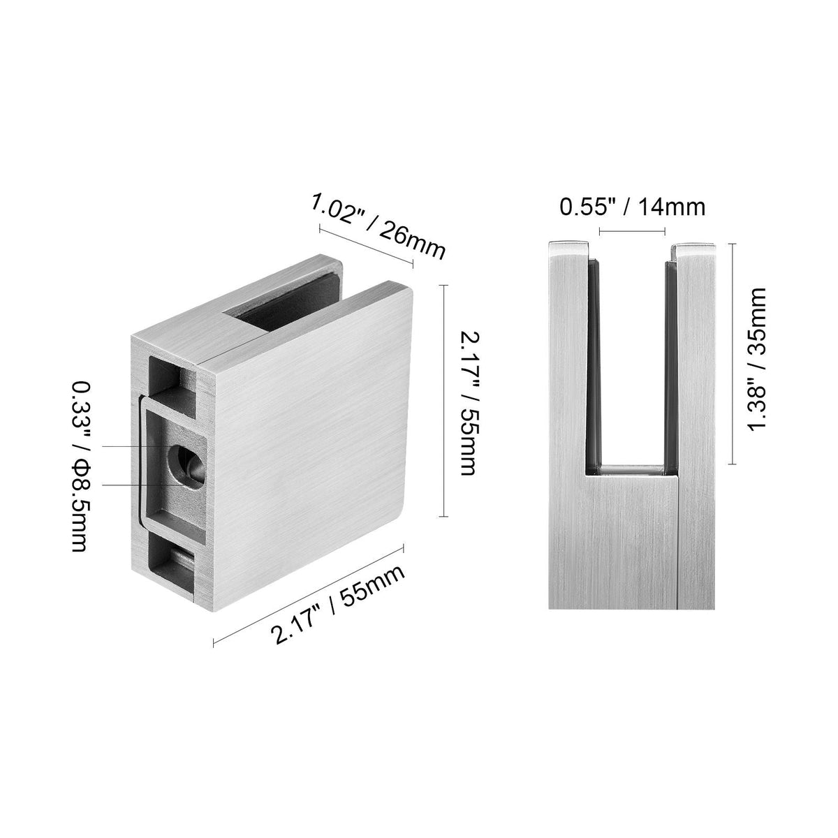 Glass Clamp, 4 PCS Square Glass Railing Bracket for 0.31 "-0.47 " Tempered Glass, 304 Stainless Steel Glass Mounting Clamp, Glass Shelf Bracket for Balcony, Garden, Pool, Stair, Silver