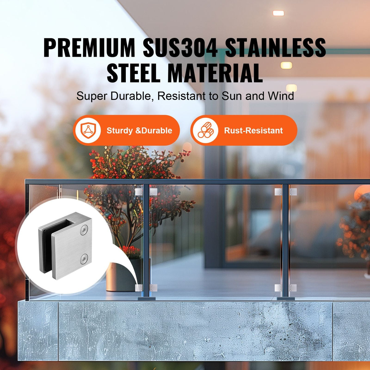 Glass Clamp, 4 PCS Square Glass Railing Bracket for 0.31 "-0.47 " Tempered Glass, 304 Stainless Steel Glass Mounting Clamp, Glass Shelf Bracket for Balcony, Garden, Pool, Stair, Silver
