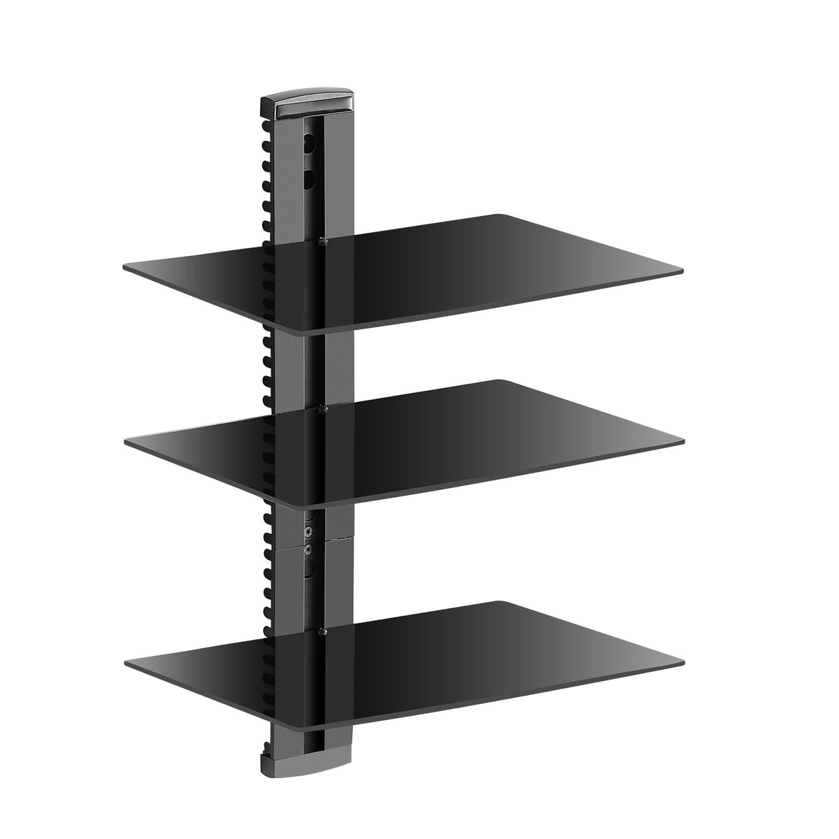 Glass Floating Shelves, Holds up to 18 lbs, TV Wall Mount with Shelf, Strengthened Floating Entertainment Center for DVD Players / PS4 / Cable Boxes/Game Consoles/Sky Box/TV Accessories-3 Tiers