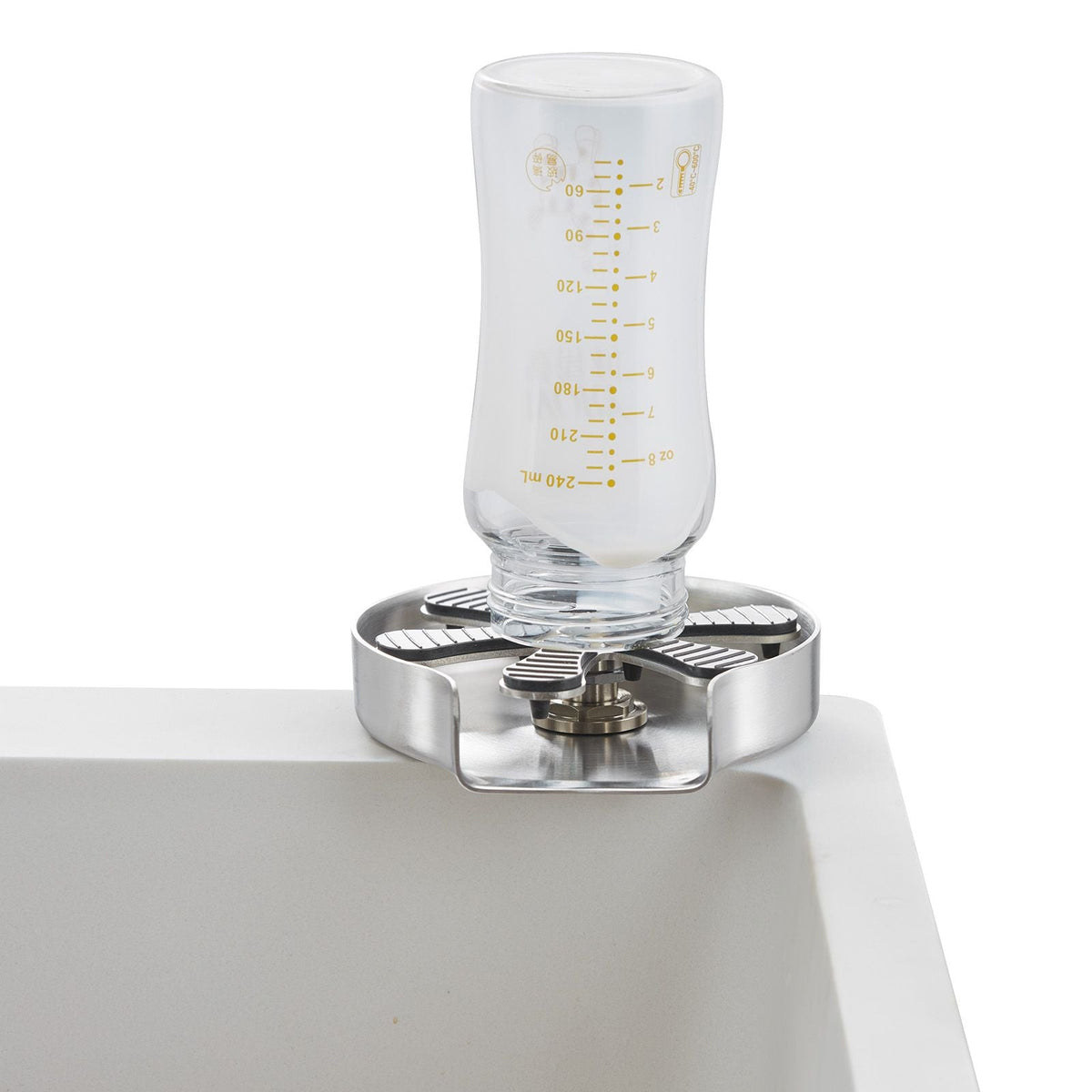Glass Rinser, 10 Powerful Spraying Jets 360° Rotating Cup Rinser for Sink, 304 Stainless Steel Faucet Cup Washer with Silicone Nonslip Pad for Baby Bottle, Glass Cup, Wine Glass (Drawing Base)