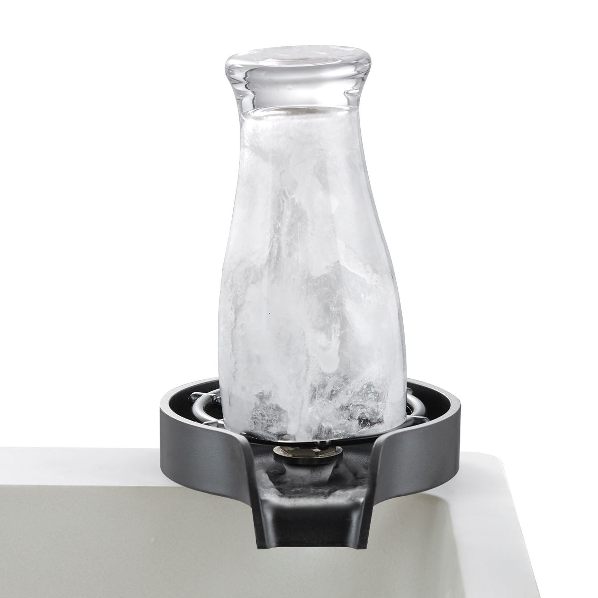 Glass Rinser, 10 Powerful Spraying Jets 360° Rotating Cup Rinser for Sink, Wearproof ABS Kitchen Sink Faucet Cup Washer & ABS Cup Holder for Baby Bottle, Glass Cup, Wine Glass (Black Base)