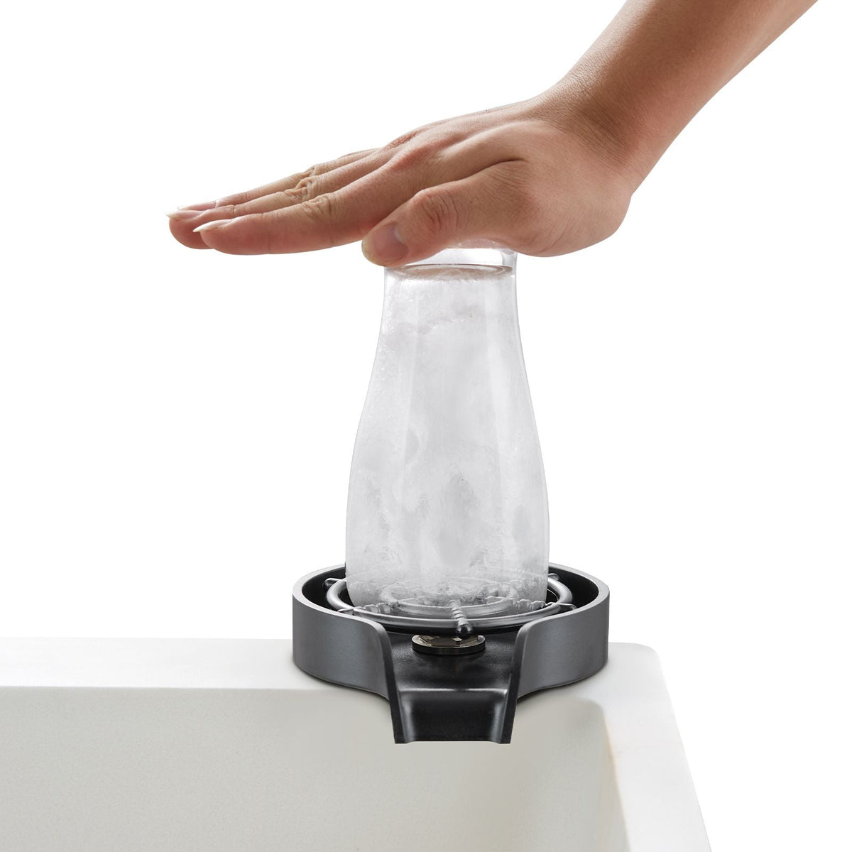 Glass Rinser, 10 Powerful Spraying Jets 360° Rotating Cup Rinser for Sink, Wearproof ABS Kitchen Sink Faucet Cup Washer & ABS Cup Holder for Baby Bottle, Glass Cup, Wine Glass (Black Base)