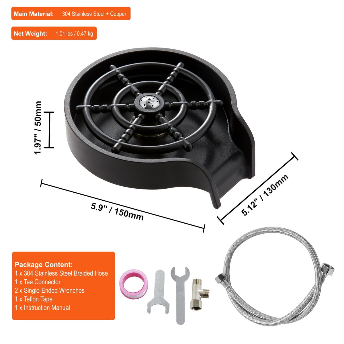 Glass Rinser, 10 Powerful Spraying Jets 360° Rotating Cup Rinser for Sink, Wearproof ABS Kitchen Sink Faucet Cup Washer & ABS Cup Holder for Baby Bottle, Glass Cup, Wine Glass (Black Base)