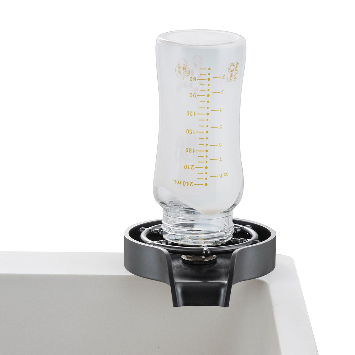 Glass Rinser, 10 Powerful Spraying Jets 360° Rotating Cup Rinser for Sink, Wearproof ABS Kitchen Sink Faucet Cup Washer & ABS Cup Holder for Baby Bottle, Glass Cup, Wine Glass (Black Base)