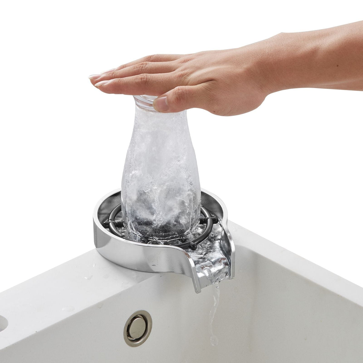 Glass Rinser, 10 Powerful Spraying Jets 360° Rotating Cup Rinser for Sink, Wearproof ABS Kitchen Sink Faucet Cup Washer & ABS Cup Holder for Baby Bottle, Glass Cup, Wine Glass(Silver Grey Base)