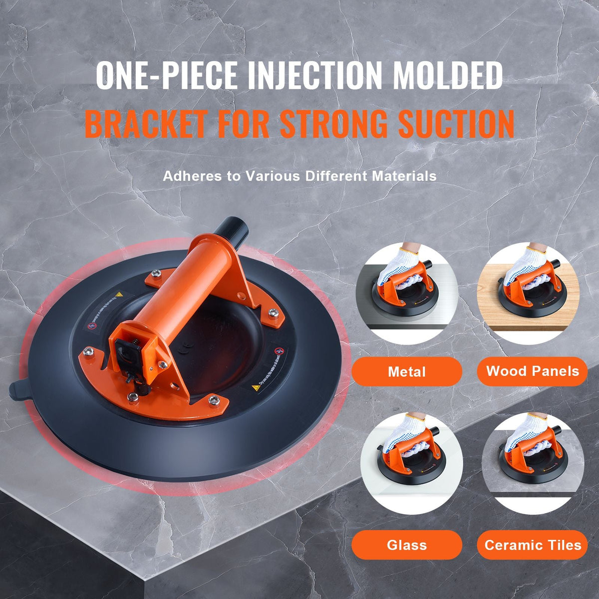 Glass Suction Cup, 10" 990 lbs Load Capacity, Vacuum Suction Cup with Steel Handle & Carry Box, Heavy Duty Industrial Suction Cup Lifter Tool for Glass, Granite, Tile, Metal, Wood Panel Lifting