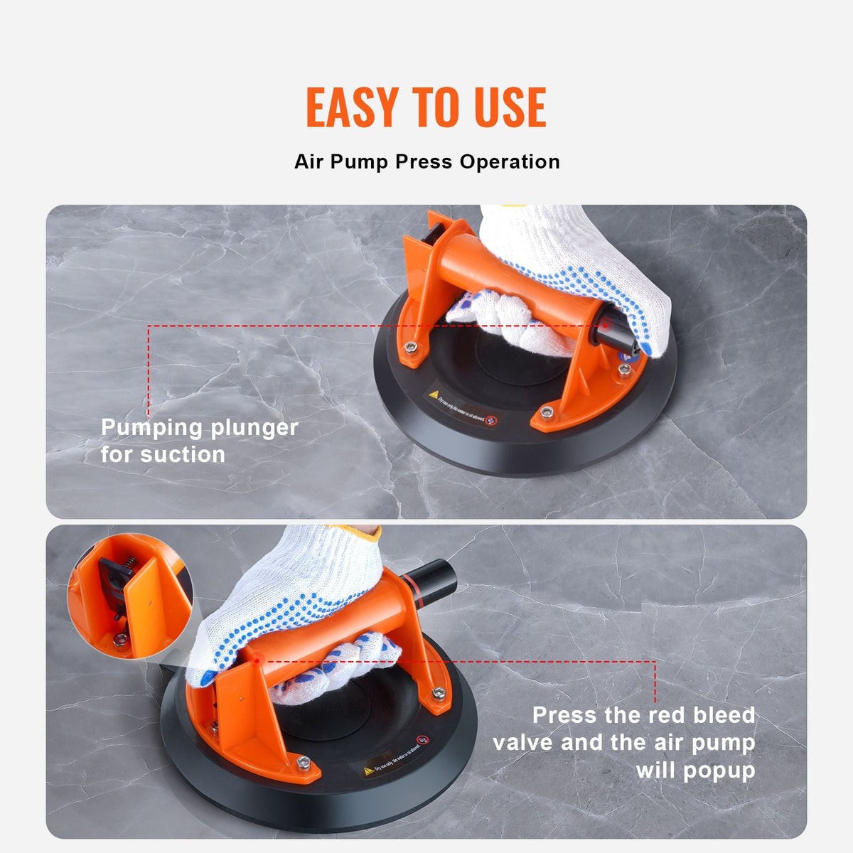 Glass Suction Cup, 8" 615 lbs Load Capacity, Vacuum Suction Cup with ABS Handle and Carry Box, Heavy Duty Industrial Suction Cup Lifter Tool for Glass, Granite, Tile, Metal, Wood Panel Lifting