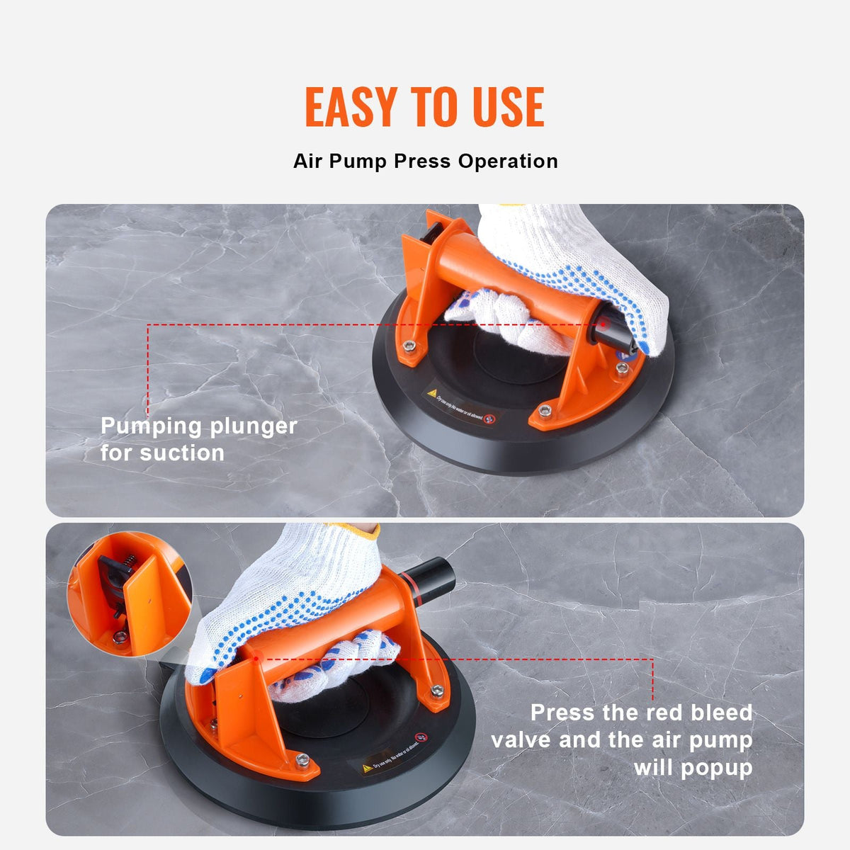 Glass Suction Cup, 8" 615 lbs Load Capacity, Vacuum Suction Cup with Steel Handle and Carry Box, Heavy Duty Industrial Suction Cup Lifter Tool for Glass, Granite, Tile, Metal, Wood Panel Lifting