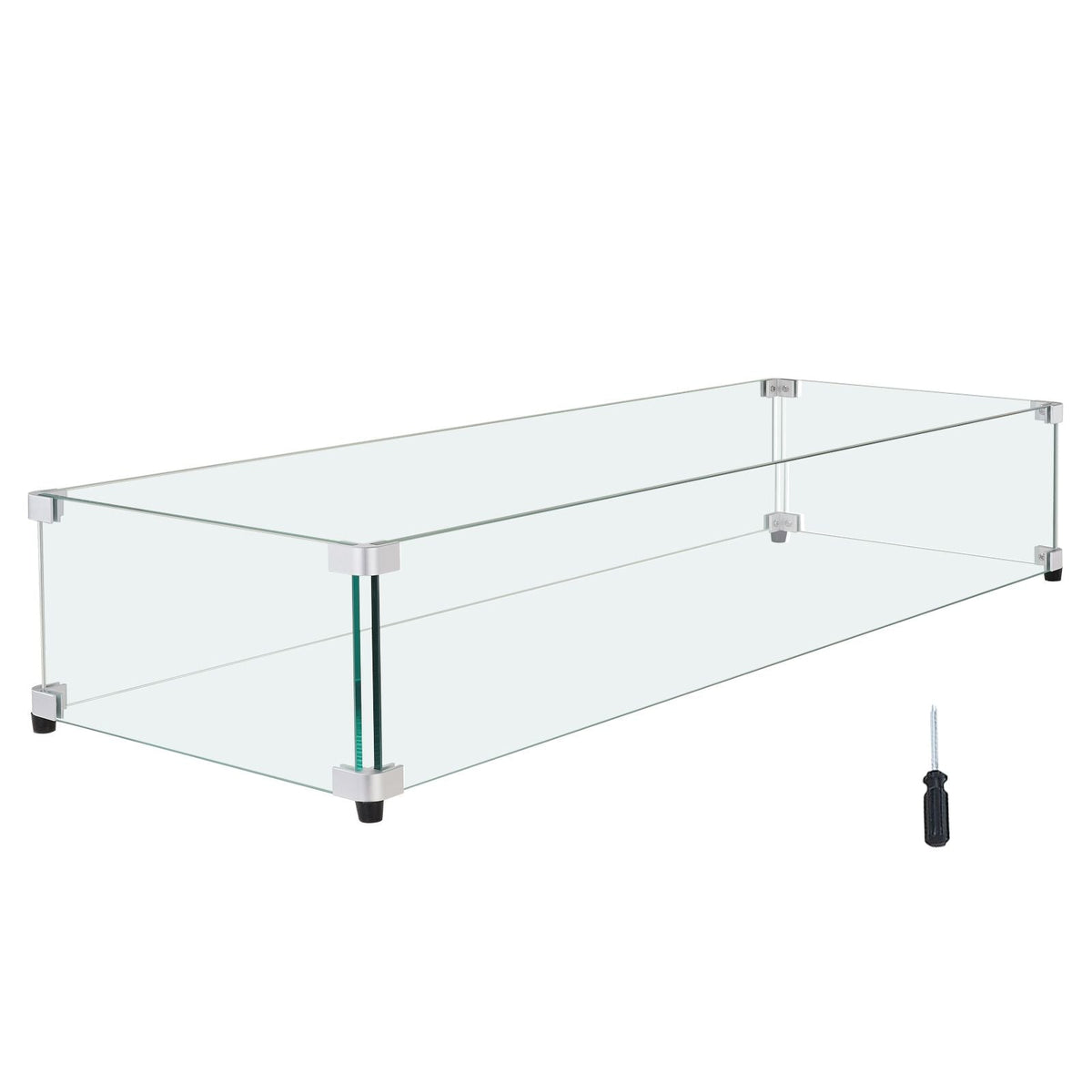 Glass Wind Guard for Rectangular Fire Pit Table 29 x 13 x 6.5 Inch, 0.31 inch Thick and Sturdy Tempered Glass Panel with Hard Aluminum Corner Bracket & Rubber Feet, Easy to Assemble