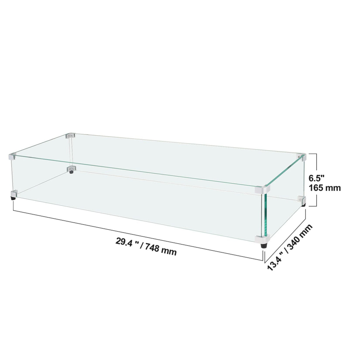 Glass Wind Guard for Rectangular Fire Pit Table 29 x 13 x 6.5 Inch, 0.31 inch Thick and Sturdy Tempered Glass Panel with Hard Aluminum Corner Bracket & Rubber Feet, Easy to Assemble