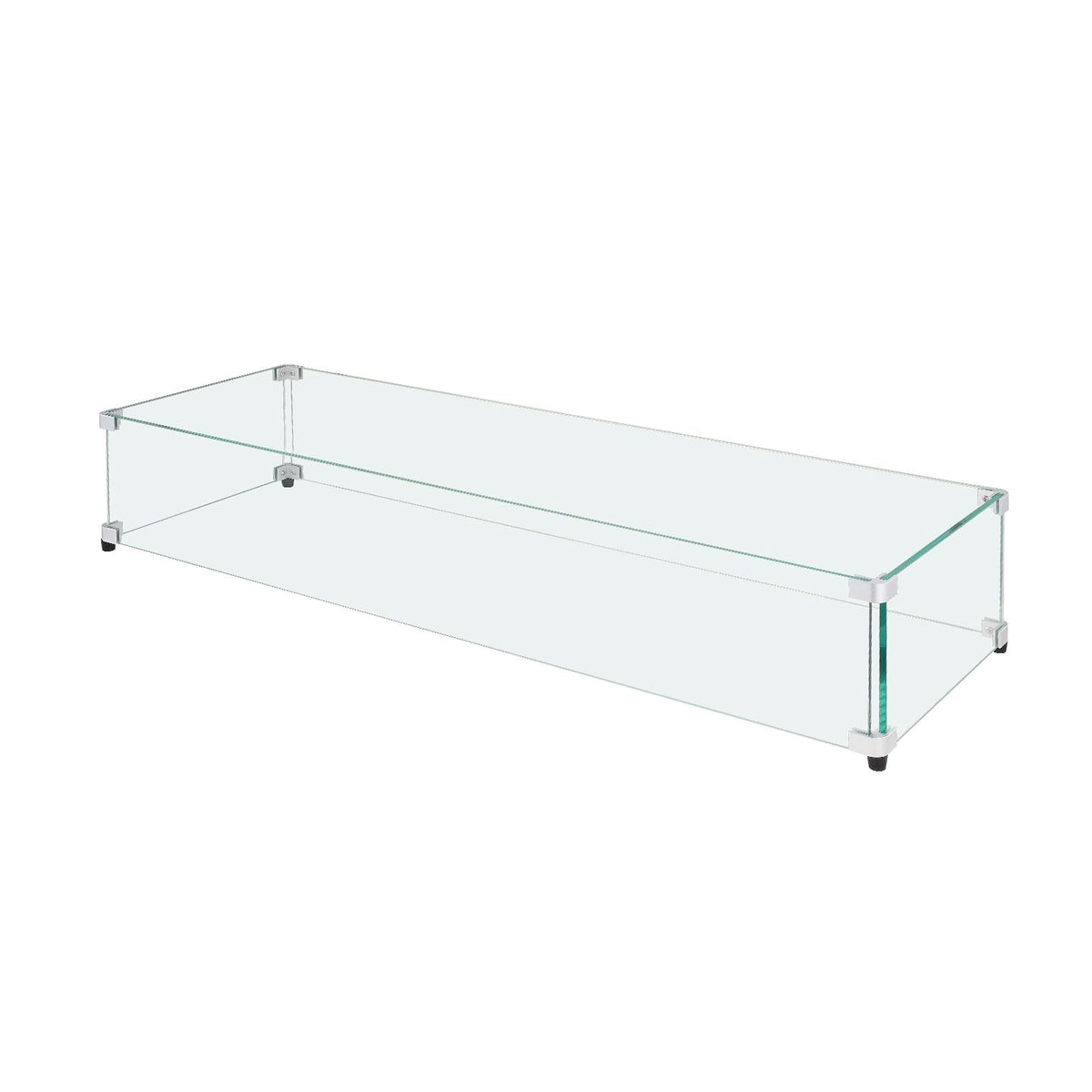Glass Wind Guard for Rectangular Fire Pit Table 29 x 13 x 6.5 Inch, 0.31 inch Thick and Sturdy Tempered Glass Panel with Hard Aluminum Corner Bracket & Rubber Feet, Easy to Assemble