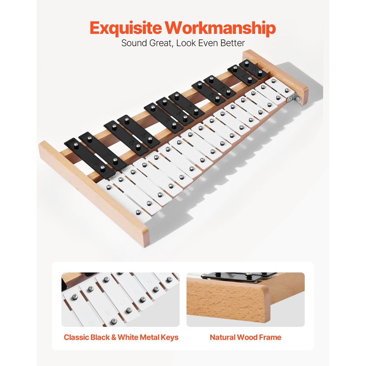 Glockenspiel Xylophone, 27 Notes, Professional Xylophone Percussion Instrument, with Metal Keys, Includes 4 Mallets, Carrying Bag, Beginner Musical Instrument for Adults and Kids Music Teaching