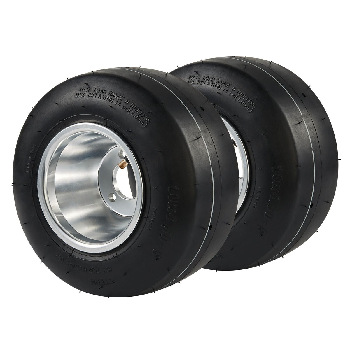 Go Kart Tires and Rims, 10x4.5-5" Go Kart Wheels, 2-Pack Front Wheels, Aluminum Alloy Rims and Rubber Tires, Hub-Rim Fit Bolt Pattern 1.57 inch with 3 Bolt Holes, Replacement Pneumatic Tire
