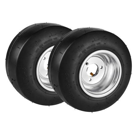 Go Kart Tires and Rims, 10x4.5-5" Go Kart Wheels, 2-Pack Front Wheels, Aluminum Alloy Rims and Rubber Tires, Hub-Rim Fit Bolt Pattern 1.57 inch with 3 Bolt Holes, Replacement Pneumatic Tire