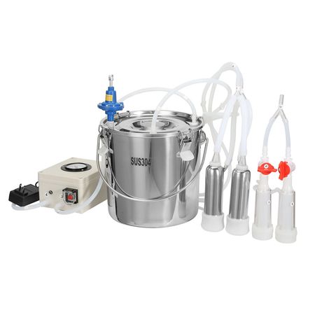 Goat Milking Machine, 12 L 304 Stainless Steel Bucket, Electric Automatic Pulsation Vacuum Milker, Portable Milker with Food-grade Silicone Cups and Tubes, Adjustable Suction for Cows and Sheep