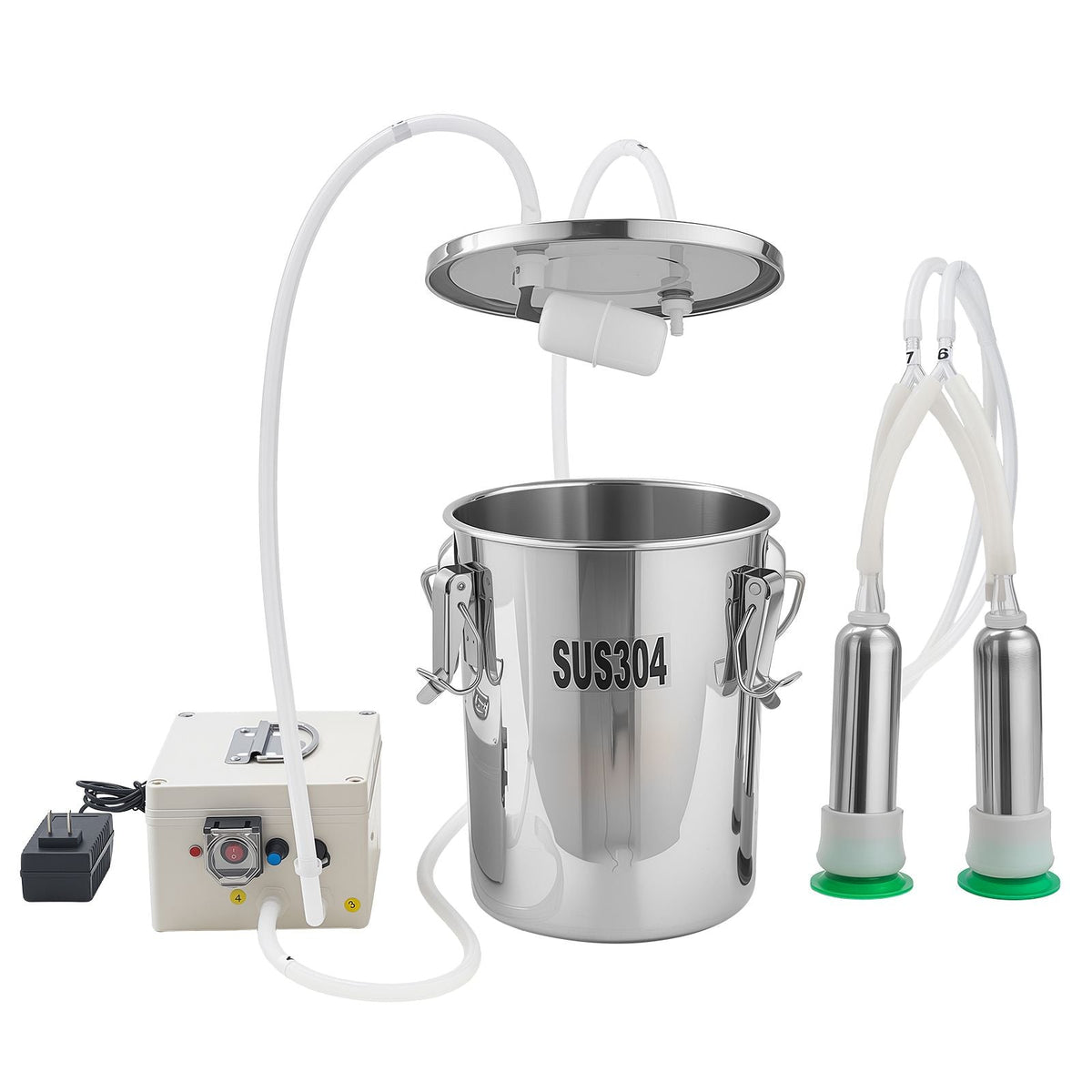 Goat Milking Machine, 1.8 Gal / 7 L Food-Grade Stainless Steel Bucket, 4 Teat Cups for Cows and Goats, with 8000 mAh Rechargeable Battery, Electric Pulsation Milking Machine Portable Milker