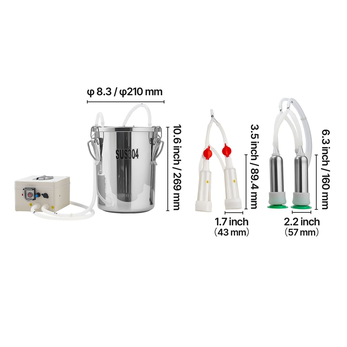 Goat Milking Machine, 1.8 Gal / 7 L Food-Grade Stainless Steel Bucket, 4 Teat Cups for Cows and Goats, with 8000 mAh Rechargeable Battery, Electric Pulsation Milking Machine Portable Milker