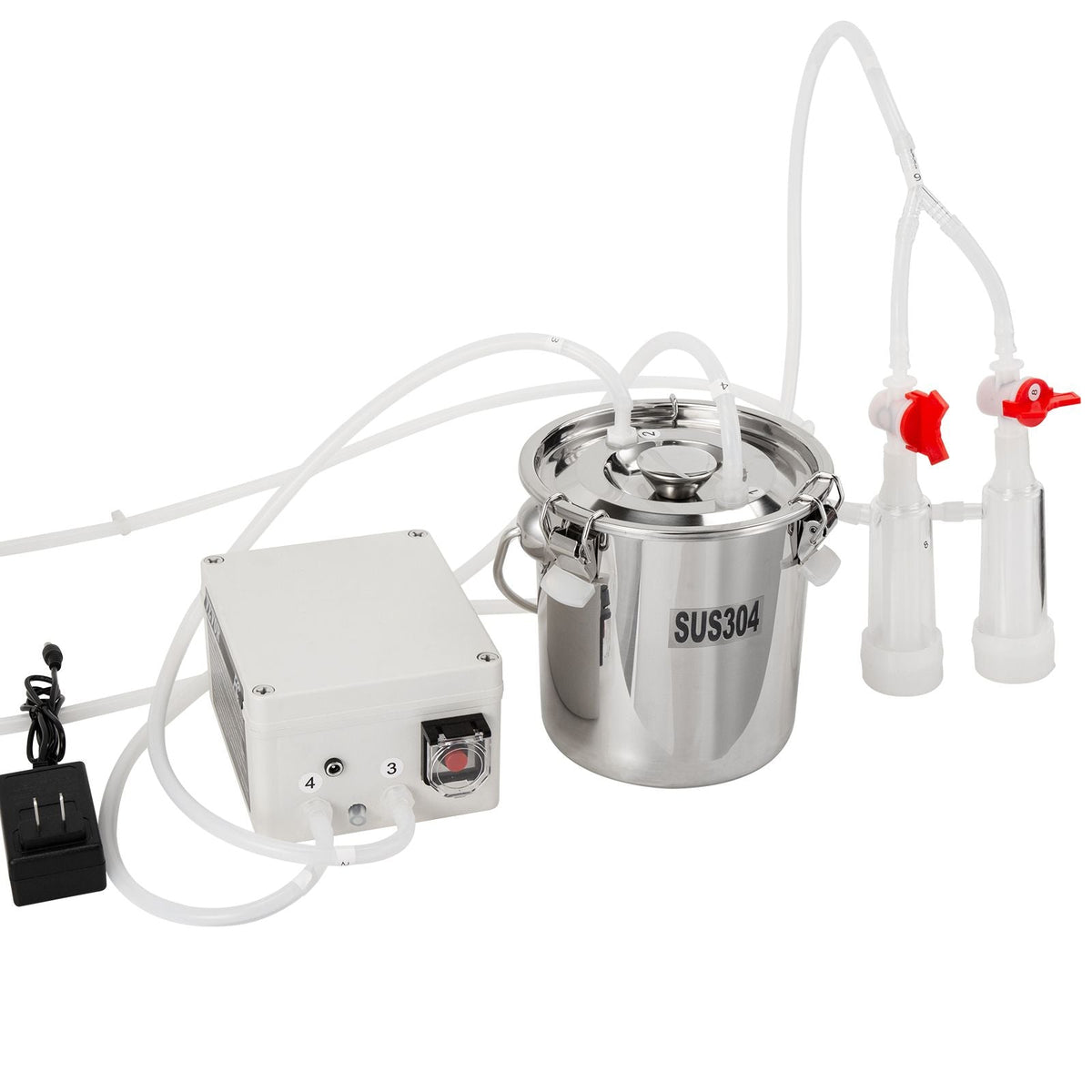 Goat Milking Machine, 3 L 304 Stainless Steel Bucket, Electric Automatic Pulsation Vacuum Milker, Portable Milker with Food-grade Silicone Cups and Tubes, Suction for Sheep