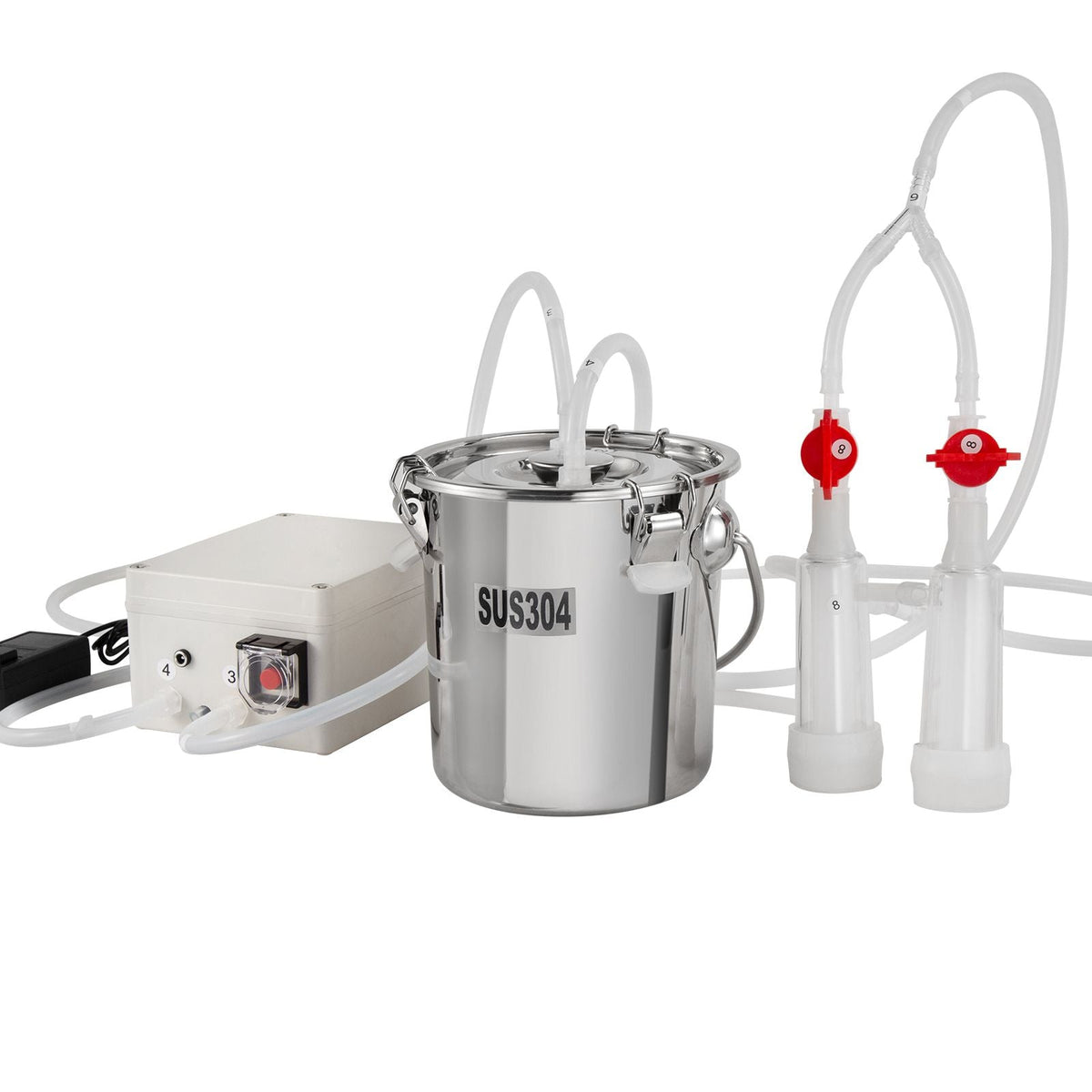 Goat Milking Machine, 3 L 304 Stainless Steel Bucket, Electric Automatic Pulsation Vacuum Milker, Portable Milker with Food-grade Silicone Cups and Tubes, Suction for Sheep