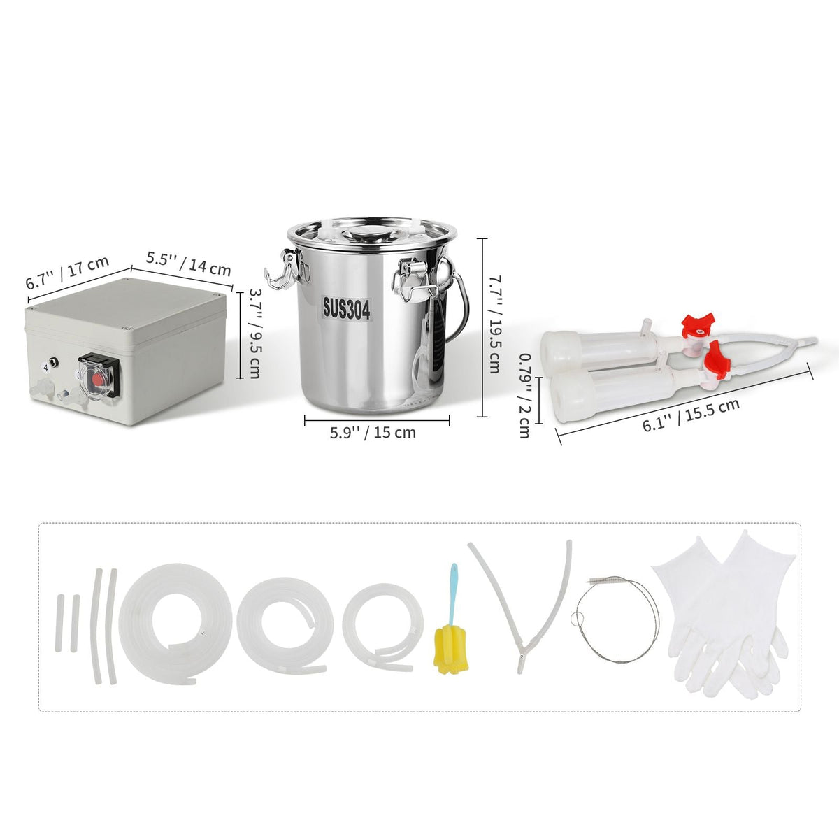 Goat Milking Machine, 3 L 304 Stainless Steel Bucket, Electric Automatic Pulsation Vacuum Milker, Portable Milker with Food-grade Silicone Cups and Tubes, Suction for Sheep