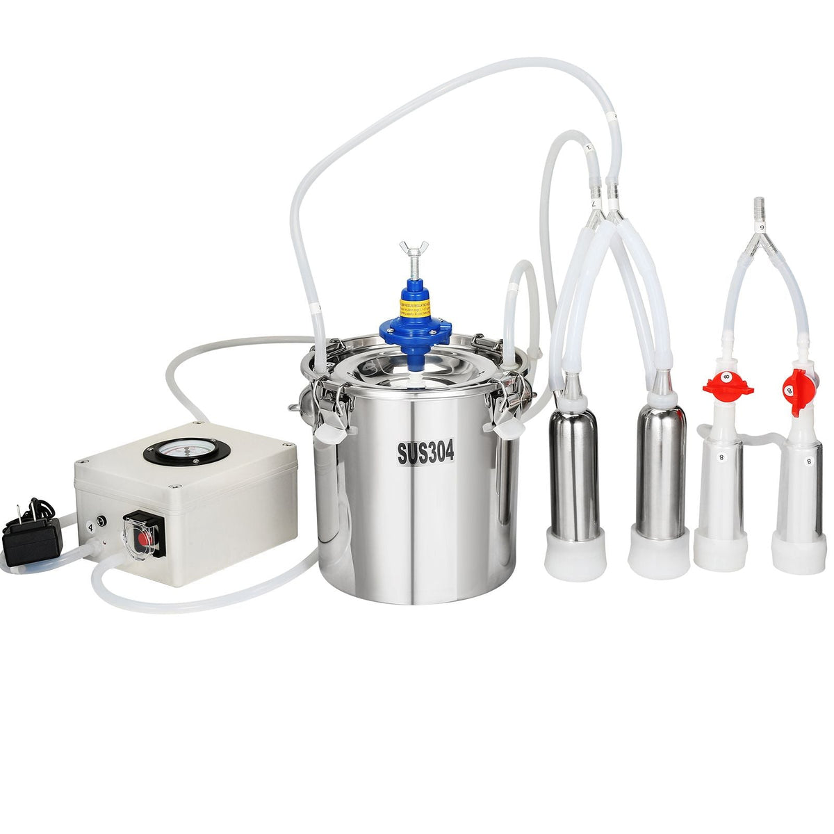 Goat Milking Machine, 6 L 304 Stainless Steel Bucket, Electric Automatic Pulsation Vacuum Milker, Portable Milker with Food-grade Silicone Cups and Tubes, Adjustable Suction for Cows and Sheep