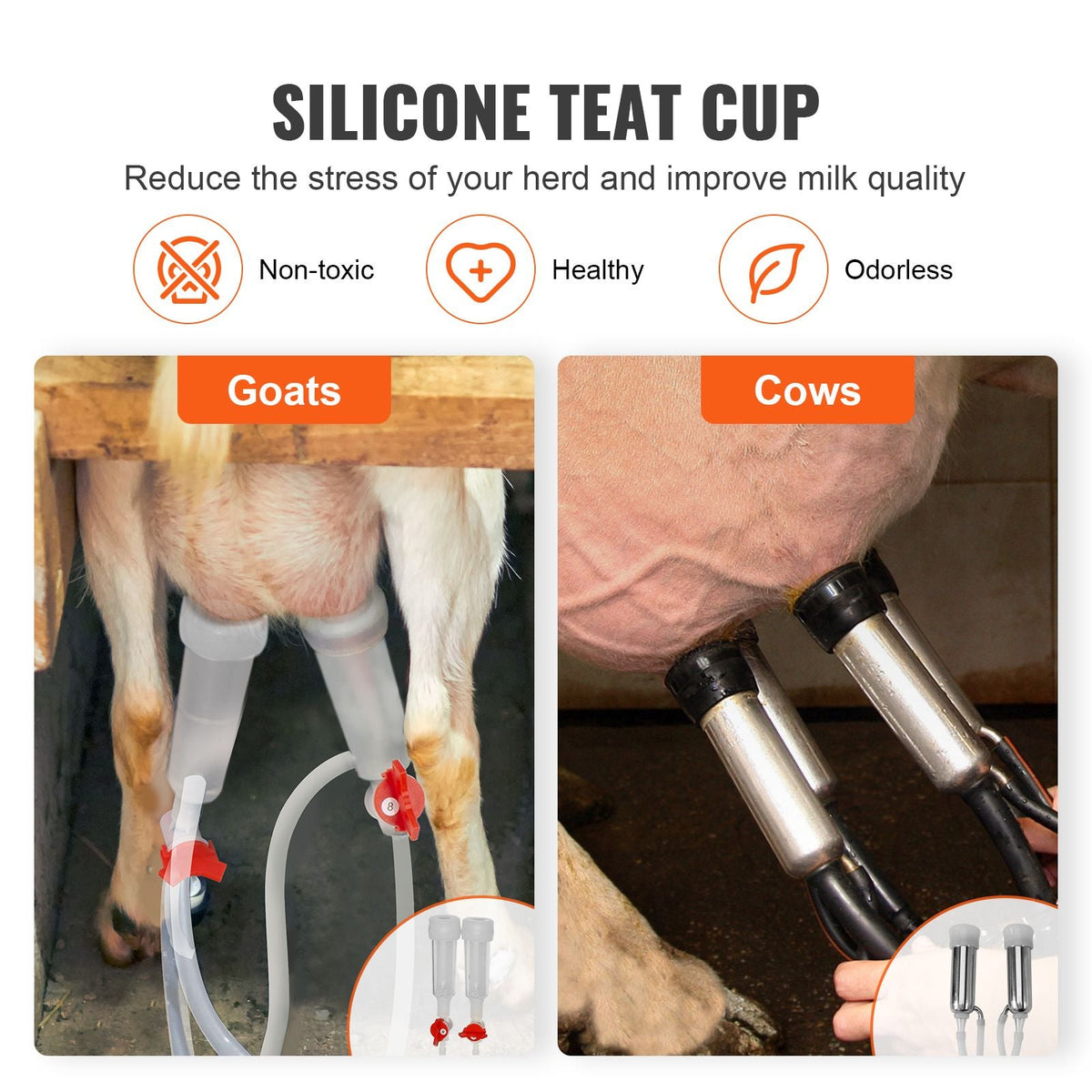 Goat Milking Machine, 6 L 304 Stainless Steel Bucket, Electric Automatic Pulsation Vacuum Milker, Portable Milker with Food-grade Silicone Cups and Tubes, Adjustable Suction for Cows and Sheep
