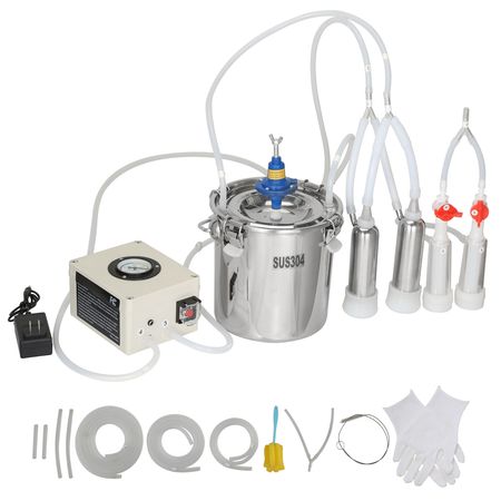 Goat Milking Machine, 6 L 304 Stainless Steel Bucket, Electric Automatic Pulsation Vacuum Milker, Portable Milker with Food-grade Silicone Cups and Tubes, Adjustable Suction for Cows and Sheep