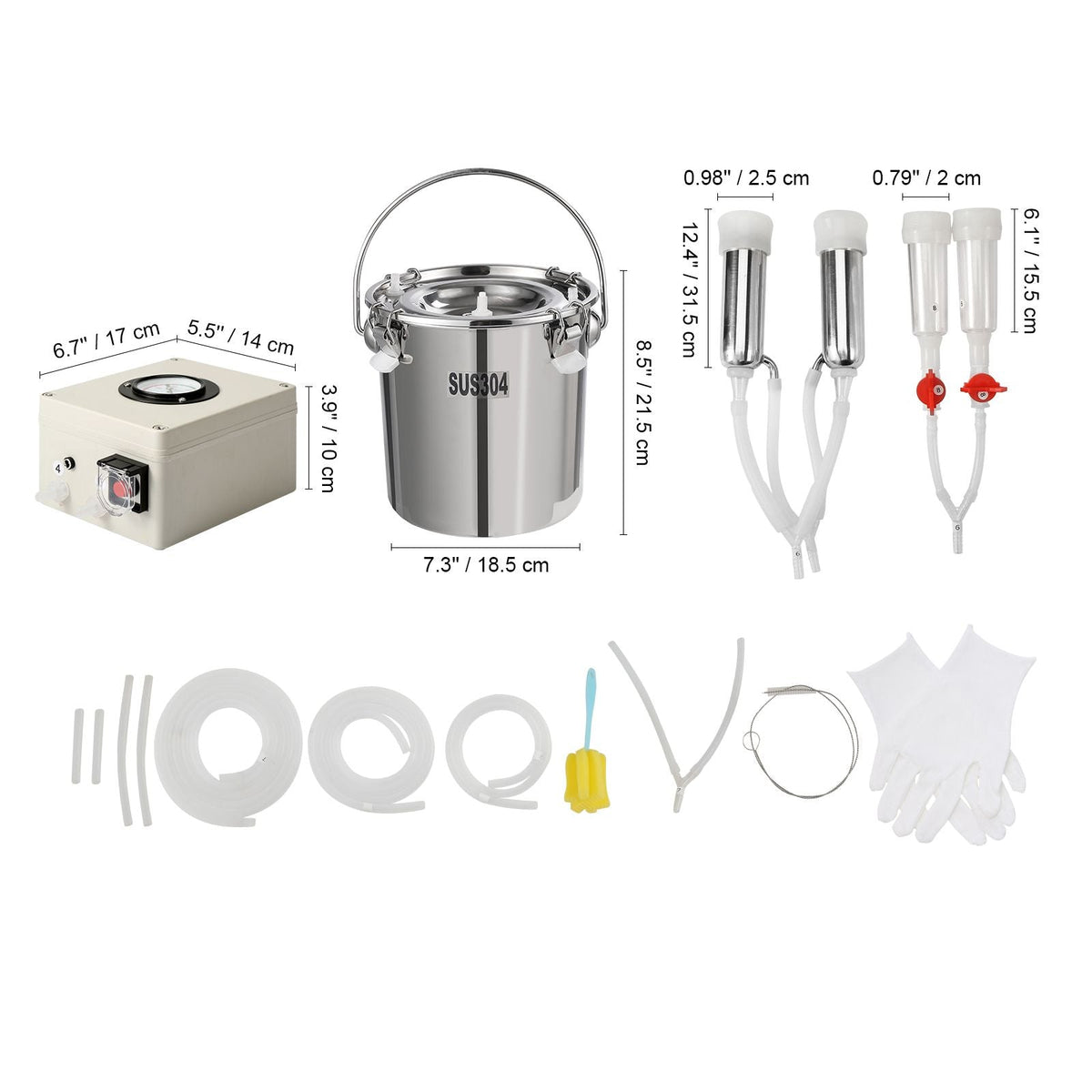 Goat Milking Machine, 6 L 304 Stainless Steel Bucket, Electric Automatic Pulsation Vacuum Milker, Portable Milker with Food-grade Silicone Cups and Tubes, Adjustable Suction for Cows and Sheep